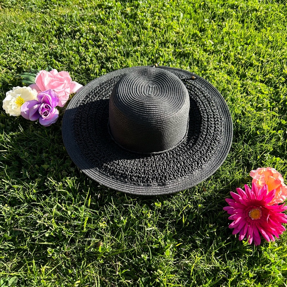 Black Bohemian Nine West Floppy Straw Hat NWT